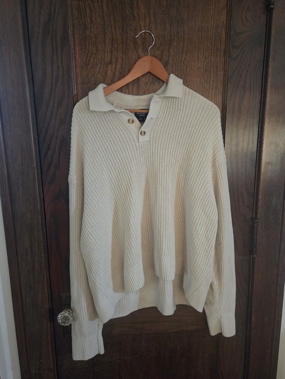 Abercrombie & Fitch 100% Cotton Cream Polo Henley Sweater Shaker